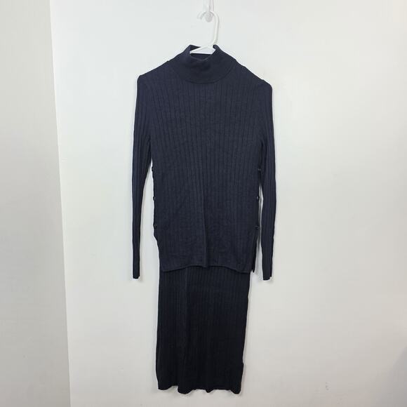 Zara Other - Zara Black Ribbed Fitted Wool Minimalist Quiet Luxury Sweater + Skirt Set Size S